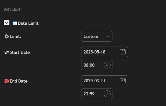 Date Limit Settings